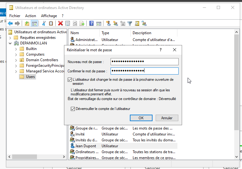 Reset Passwd et option