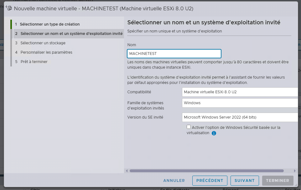 Étape 3 - Configuration générale de la VM