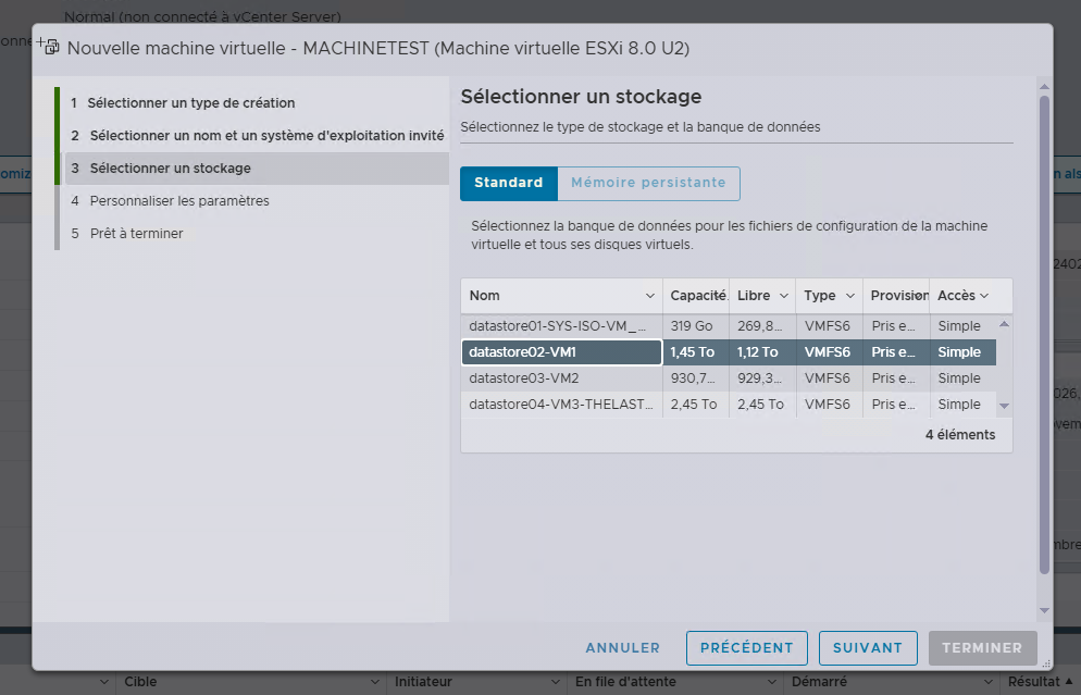 Étape 4 - Sélection du datastore