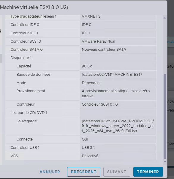 Étape 6 - Révérification des paramètres