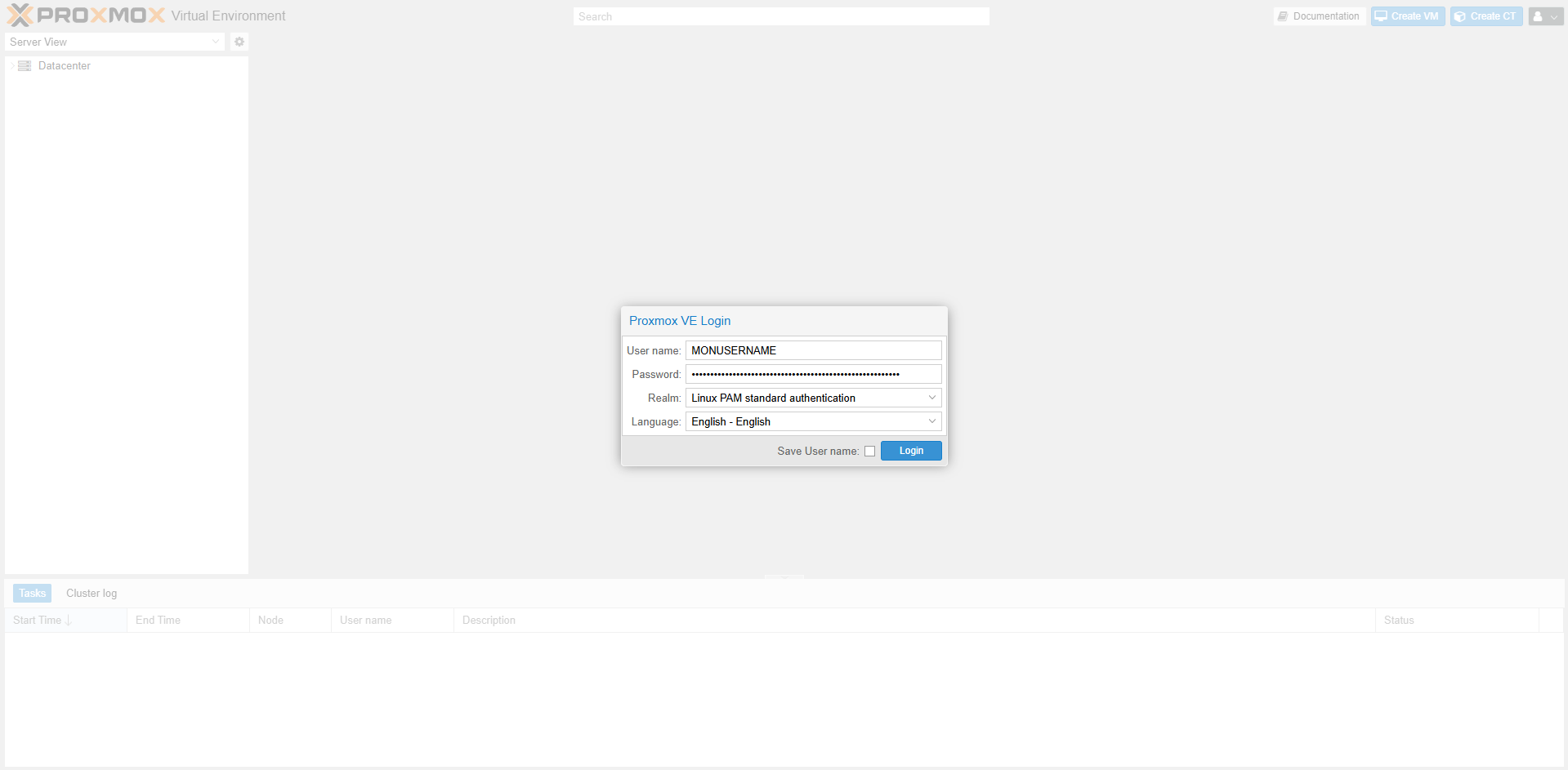 Étape 1 - Connexion interface Proxmox