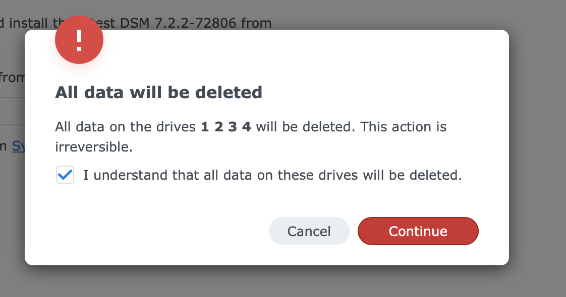 Avertissement suppression des données