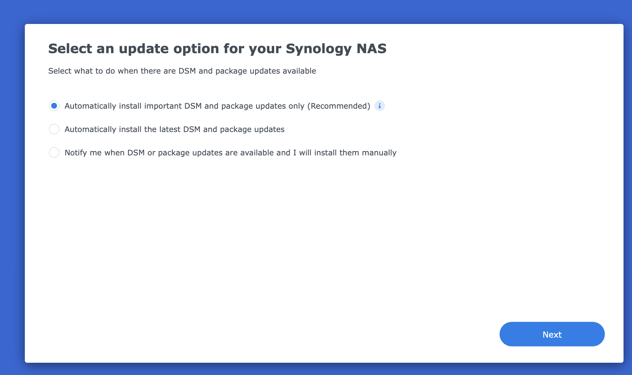 Options de mise à jour DSM