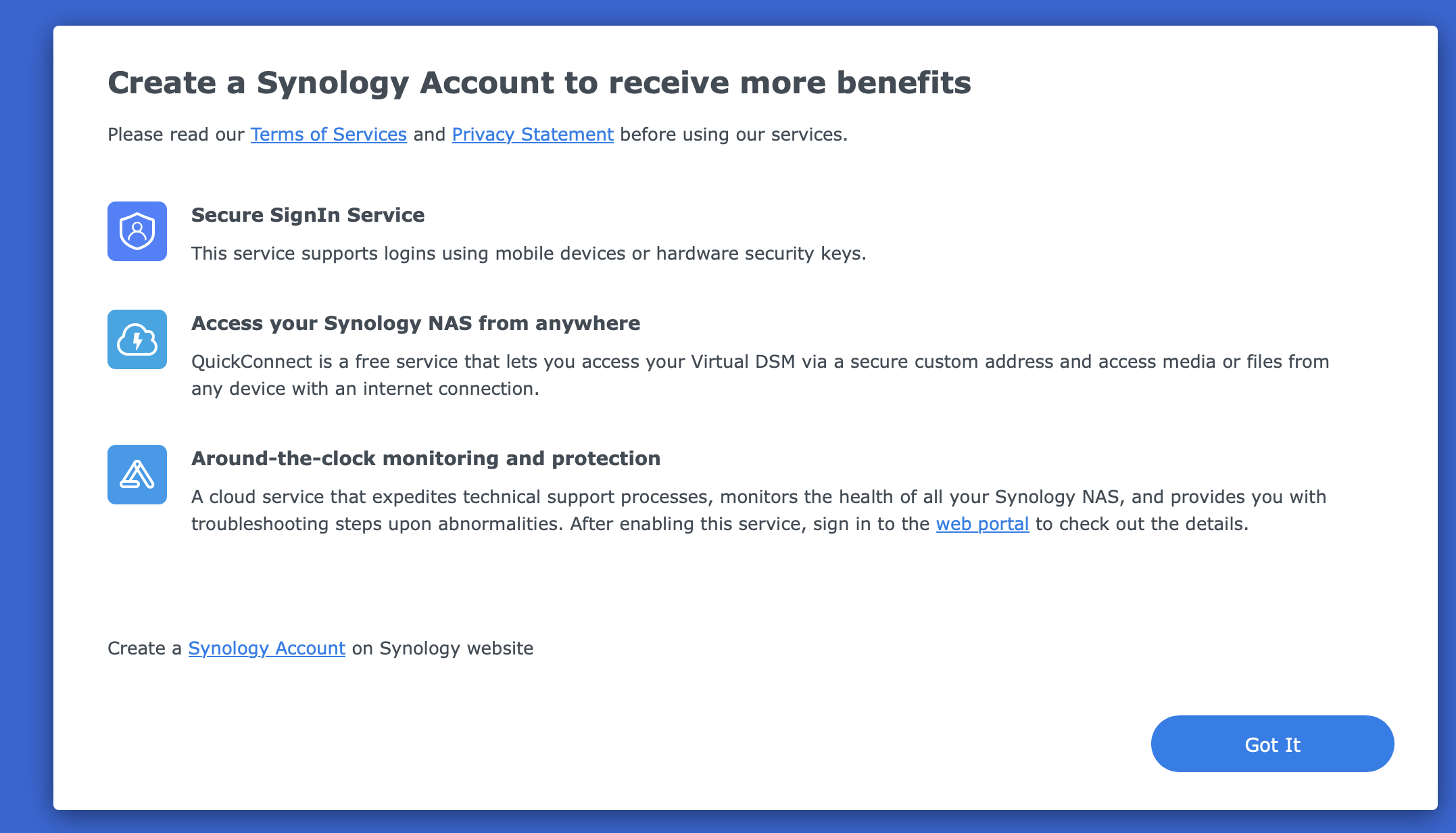 Bénéfices du compte Synology